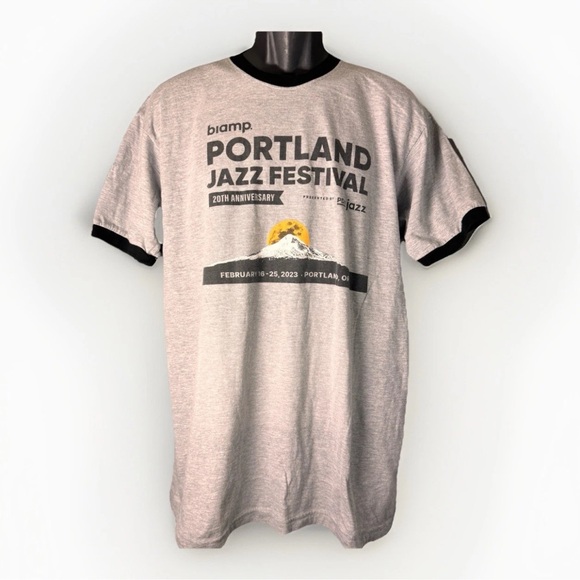 Portland Jazz Festival 20th Anniversary 2024 Men’s Grey & Black Ringer Tee Sz XL - Picture 1 of 6